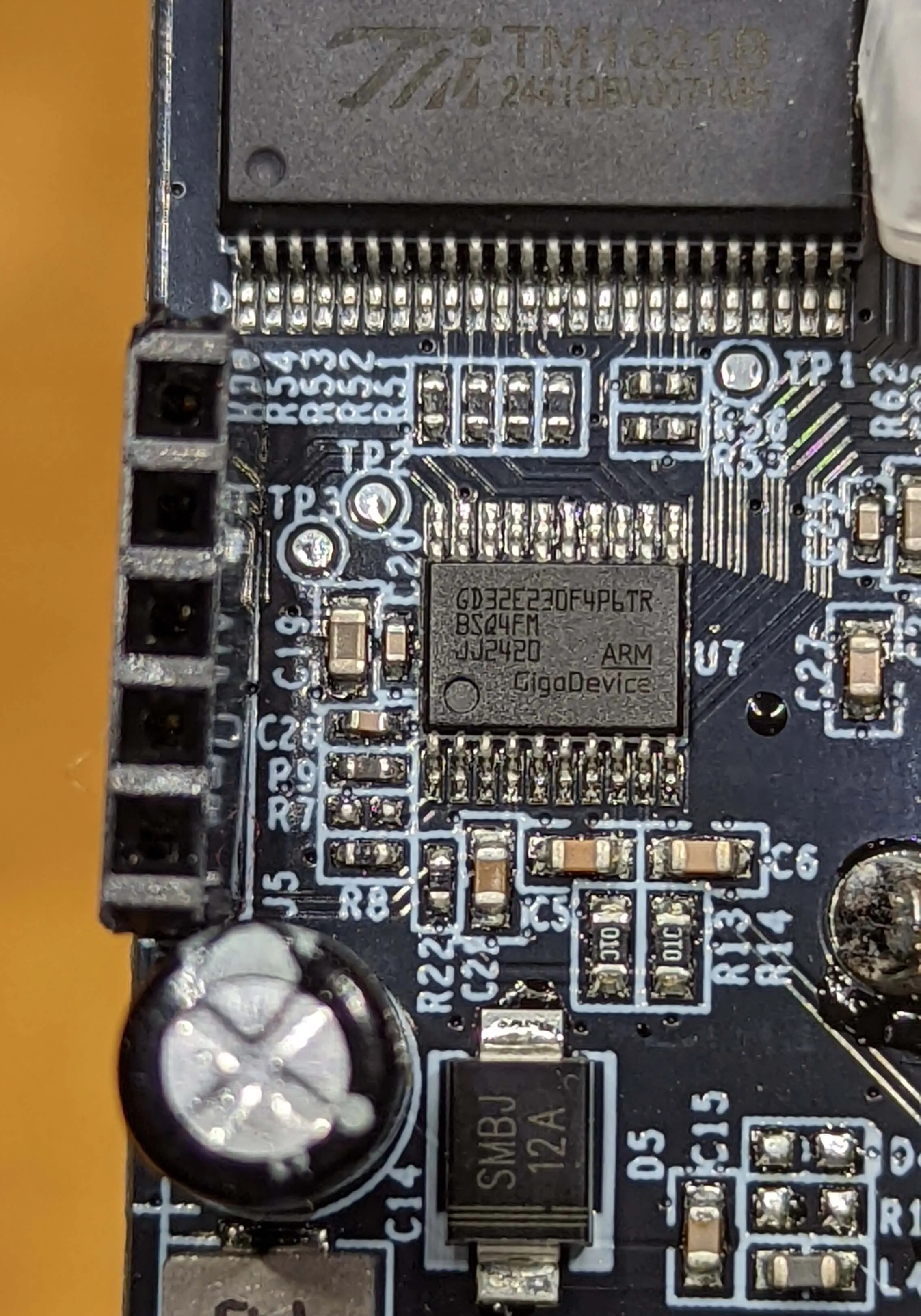 A closeup photograph of the microcontroller